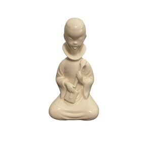 Ardalt Japan Ceramic Boy Playing Instrument Figurine Cream Chinoiserie Vintage